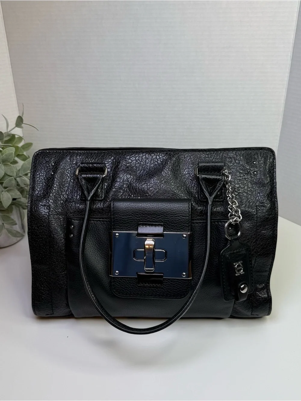 OH by Joy Gryson Glazed Leather Satchel in Classic Black